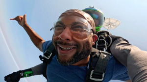 Wylie and instructor skydiving