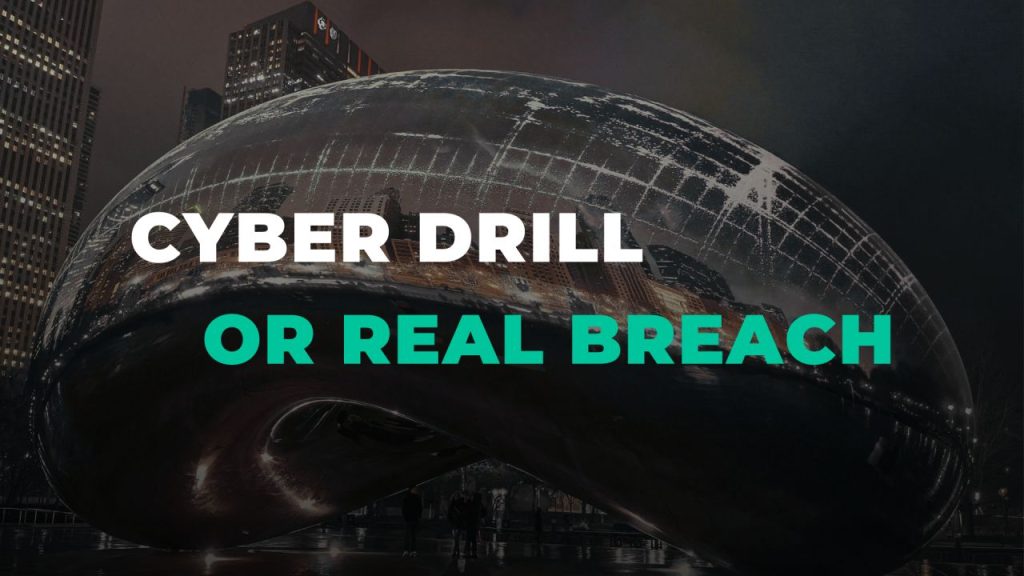 Chicago Gate. Image text: Cyber Drill or Real Breach.