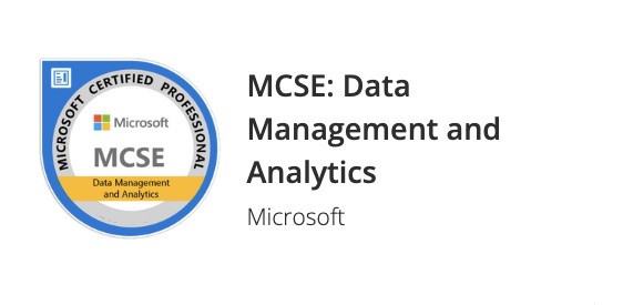 MCSE: Data Management and Analytics by Microsoft. Microsoft Certified Solutions Expert badge